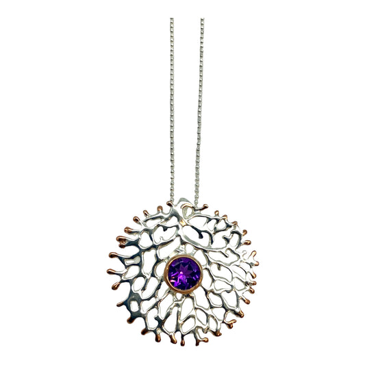 Pendant - Fan of the Sea, Rose Gold with Amethyst