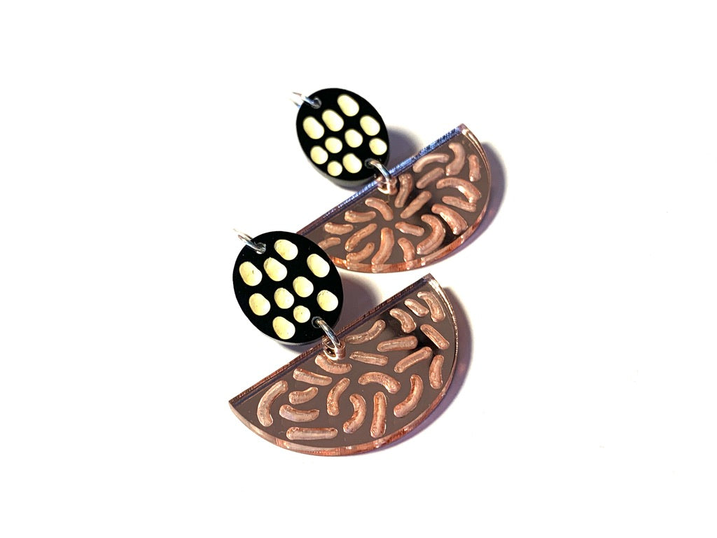 Earrings, Large, Black, Silver and Pink