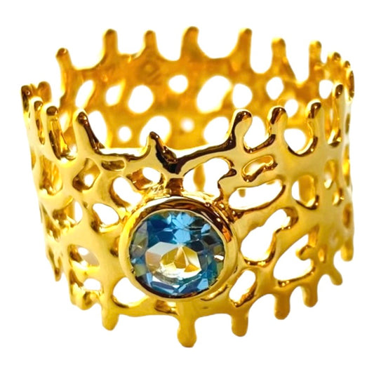 Ring - Fan of the Sea, 18kt Gold, Blue Topaz