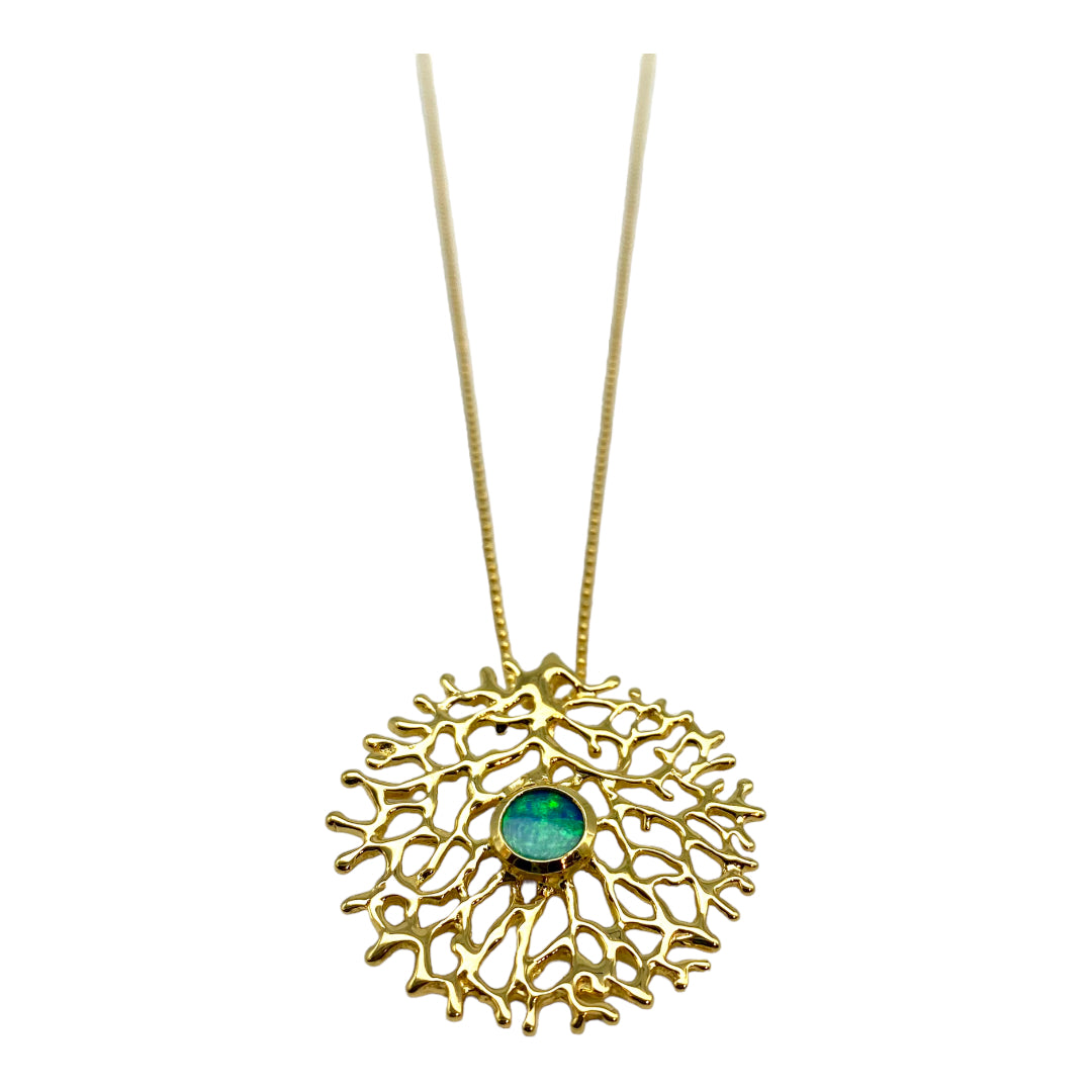 Pendant - Fan of the Sea, Yellow Gold with Australian Opal