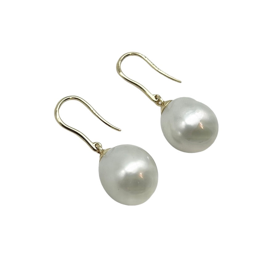 Earrings - 9kt Yellow Gold Australian South Sea Cultured Pearl