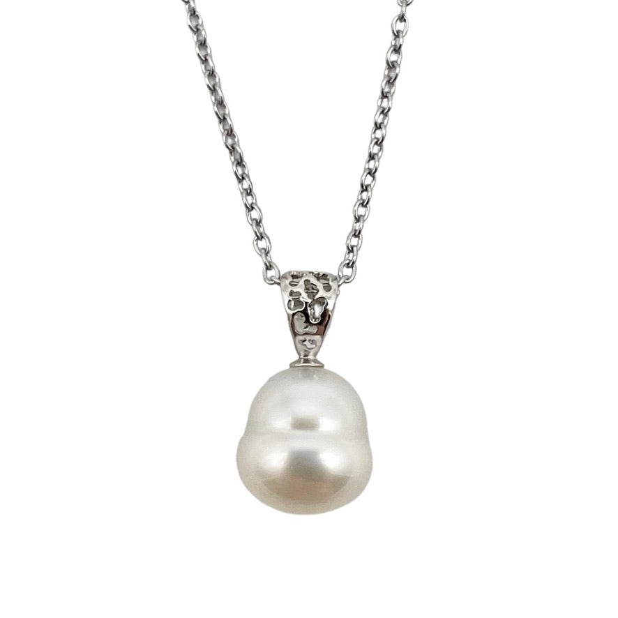 Pendant - 18kt white gold, Australian South Sea cultured, sterling silver, 10-11mm