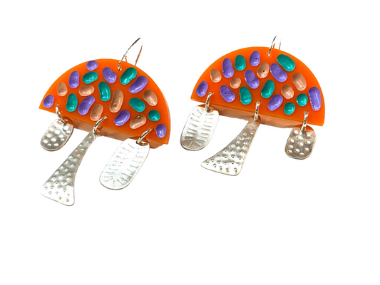 Earring, Orange Silver