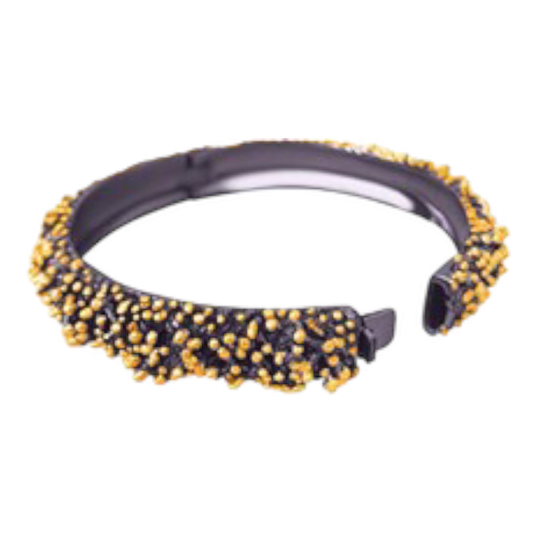 Bangle - Anemone with Lock Clasp. Black Rhodium, Yellow Gold Accents