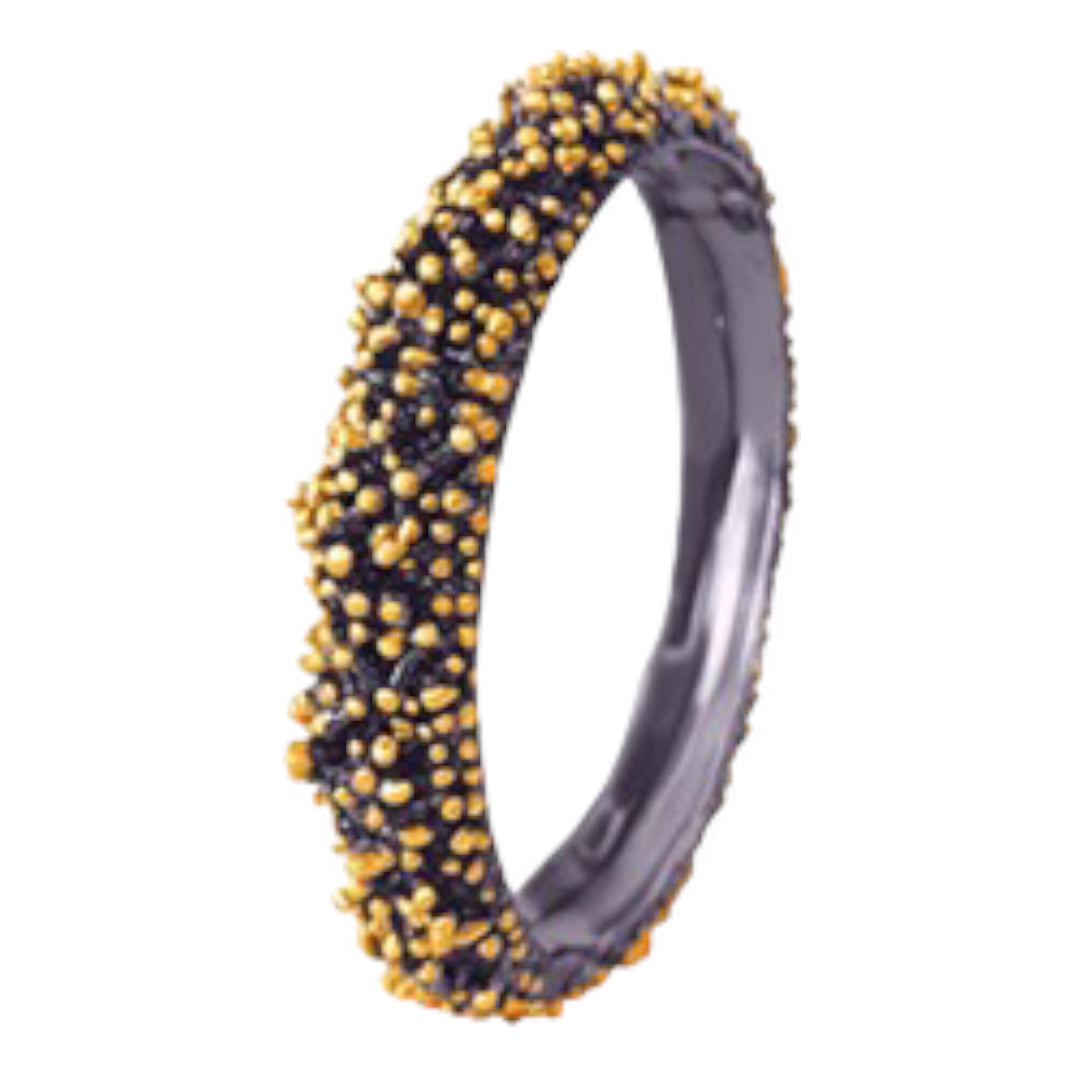 Bangle - Anemone with Lock Clasp. Black Rhodium, Yellow Gold Accents