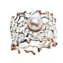 Ring, Fan of the Sea, Pearl, Rose Gold Accents