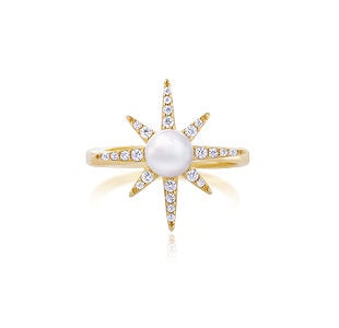 Ring - North Star, Yellow Gold, Cubic Zirconia