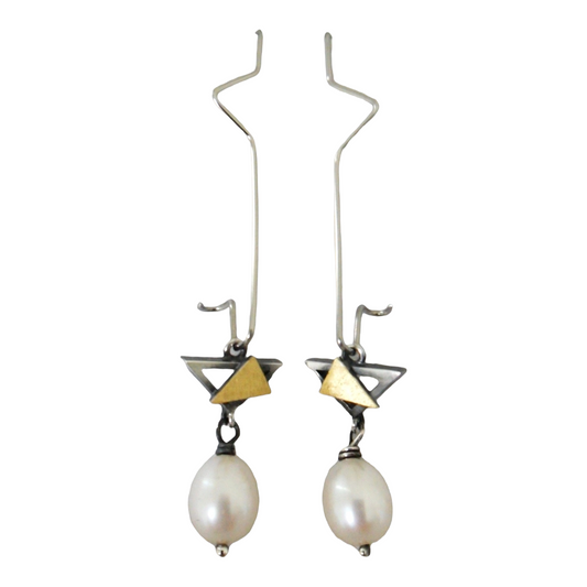 Earrings, Triangles with Freshwater Pearls