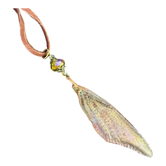 Winged Coppered Cicada on Suede Lace, with Ceramic Case