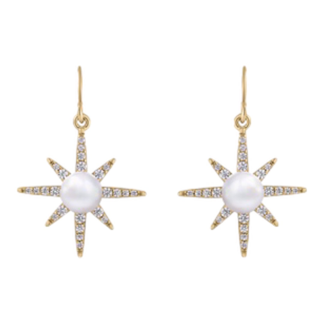 Earrings - North Star, Gold Finish Drops with Pearl