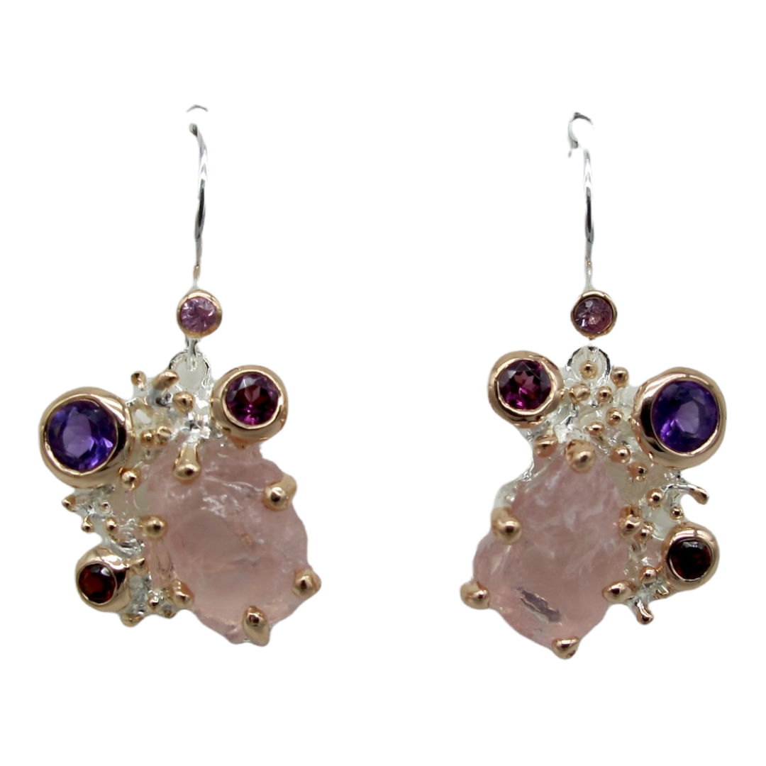 Earrings - Jewel of the Sea, Medium Raw Rose Quartz