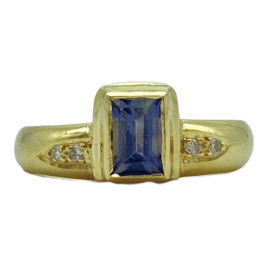 Ring, Rectangular Iolite White Diamonds