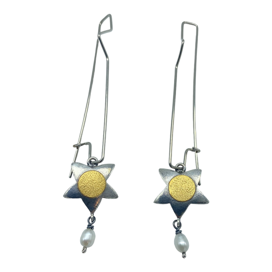 Earrings - Stainless Steel Hooks, Freshwater Pearl Stars