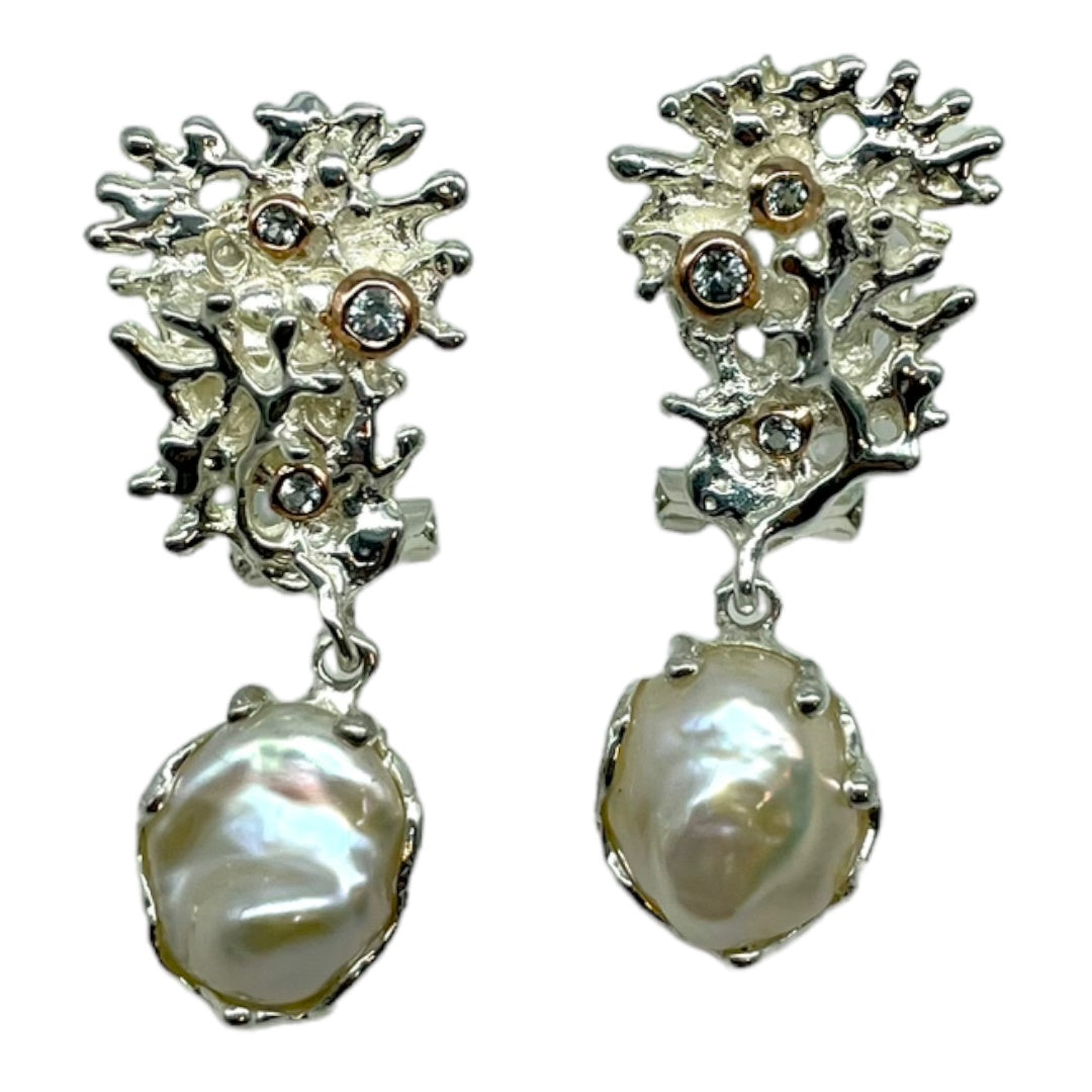 Earrings - Fragments Small, Keshi Pearl and Topaz in Silver