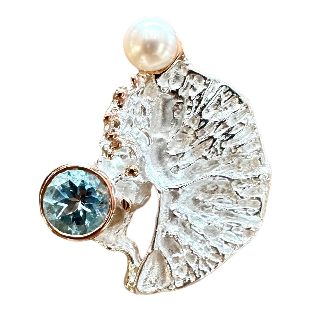 Ring - Coral Garden, Freshwater Pearls and Blue Topaz