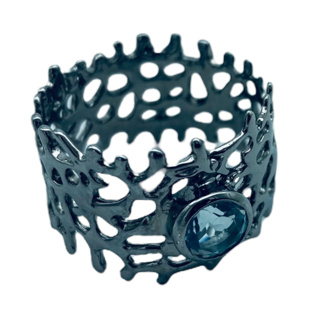 Ring - Fan of the Sea, Rhodium, Topaz