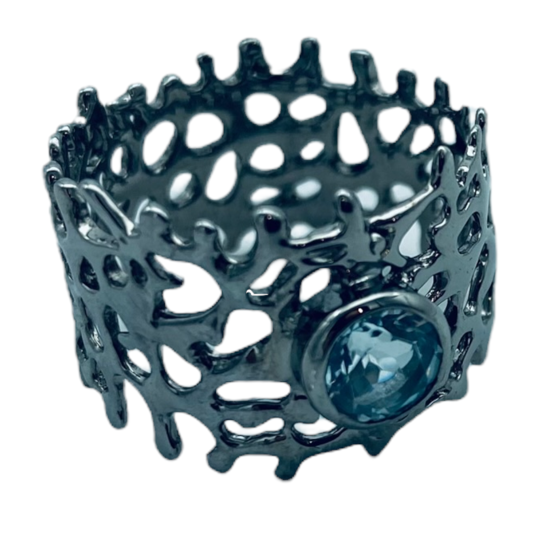 Ring - Fan of the Sea, Rhodium, Topaz