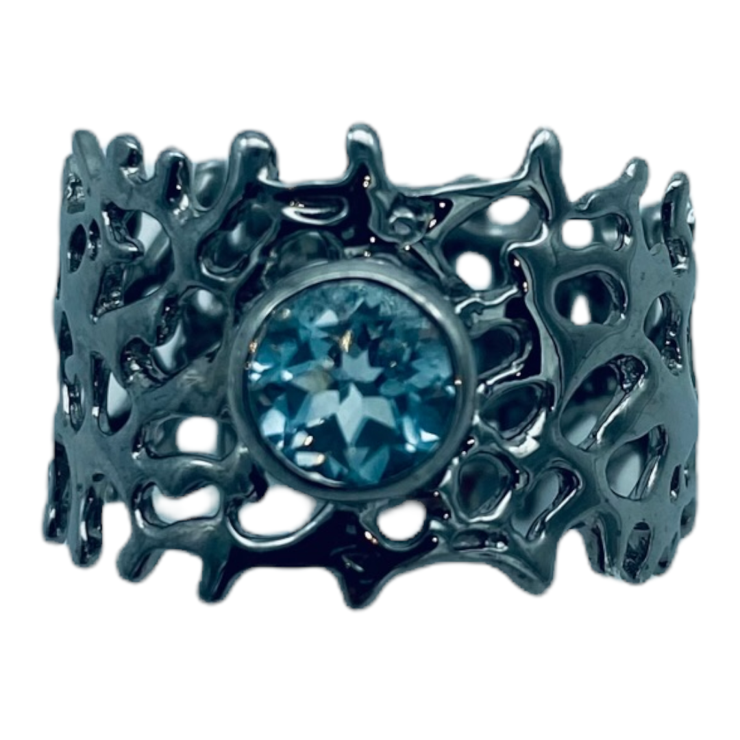 Ring - Fan of the Sea, Rhodium, Topaz