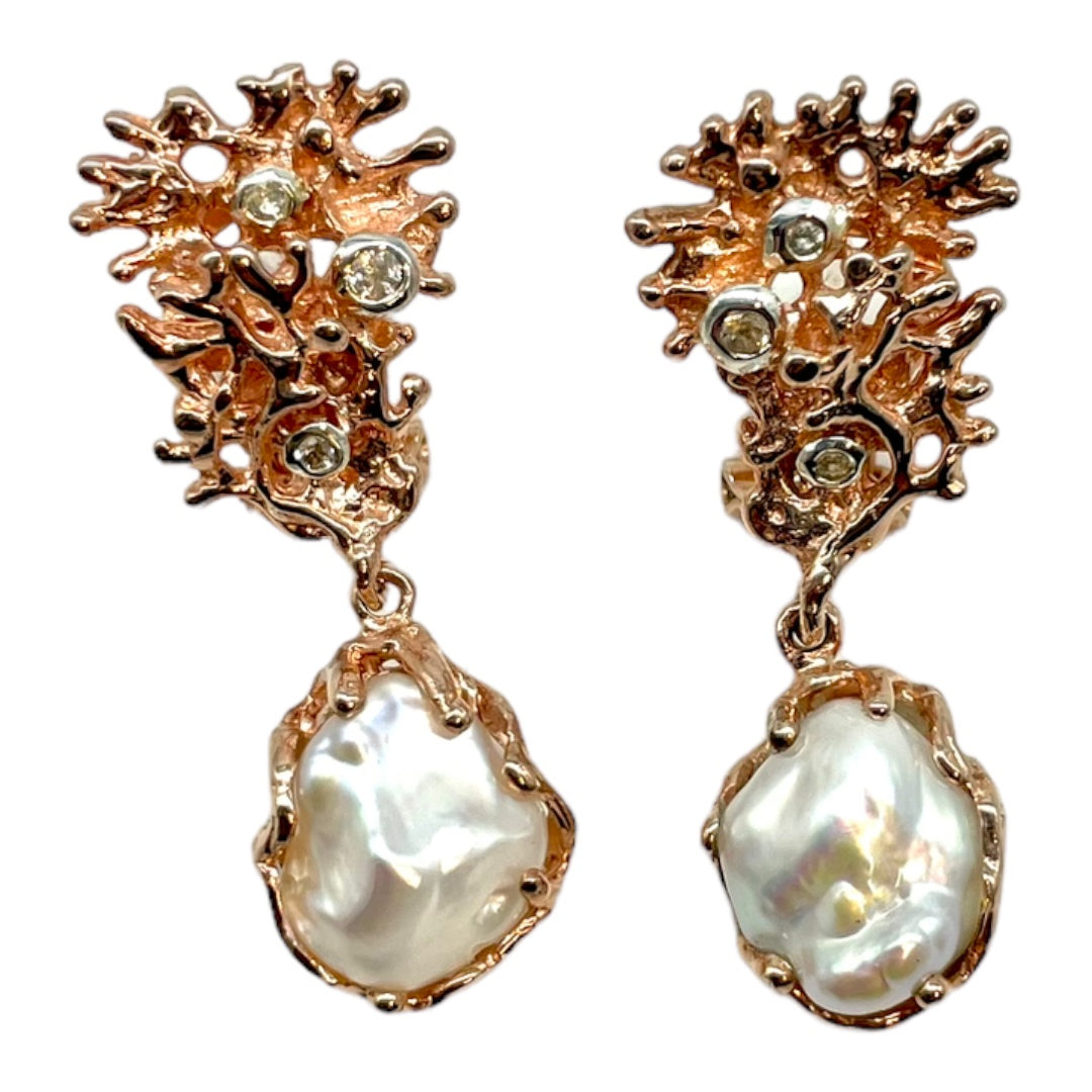 Earrings - Fragments, Keshi Pearl and Topaz in Rose Gold Finish