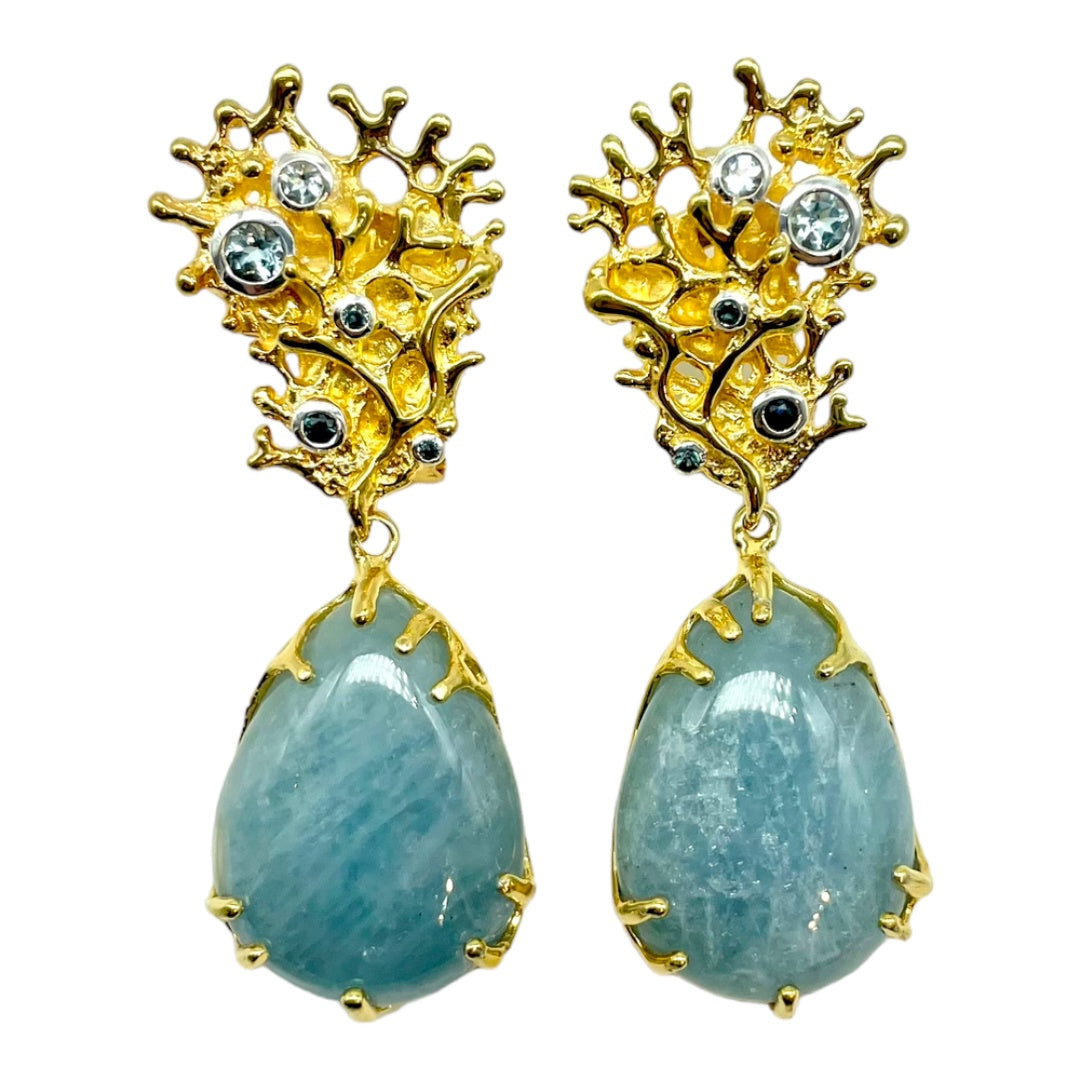 Earrings - Fragments, Aquamarine, Blue Topaz and Sapphire