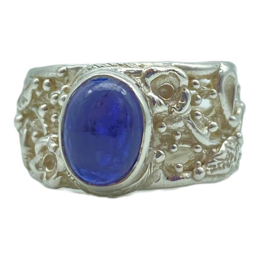 Ring, Iolite Cab Set Trellis Design Band