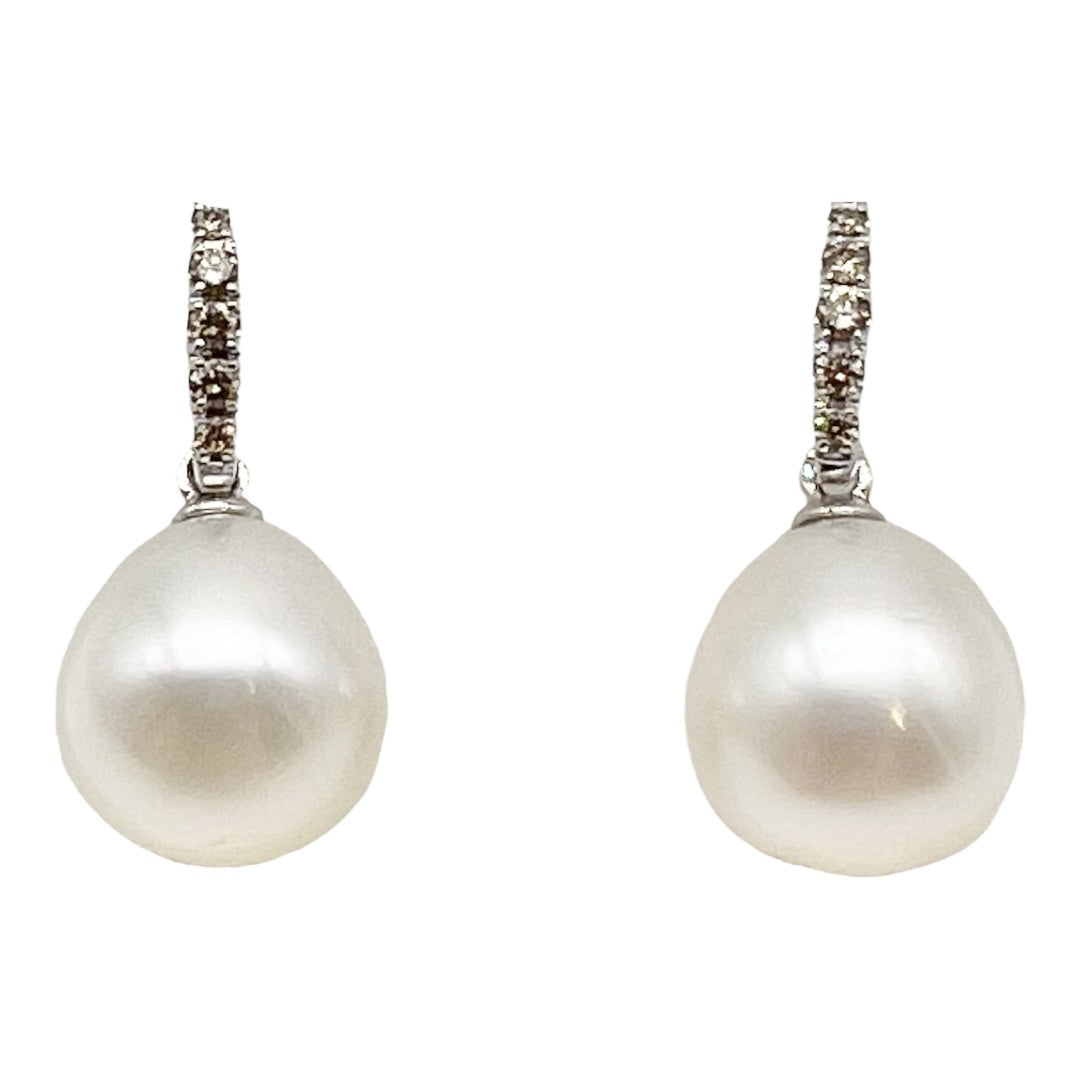 Earrings - 9kt White Gold Australian South Sea Cultured Pearl with Argyle Diamonds