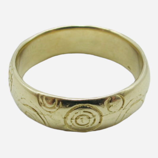 Raindrops 9K Gold Band Ring, 5mm width, Size M