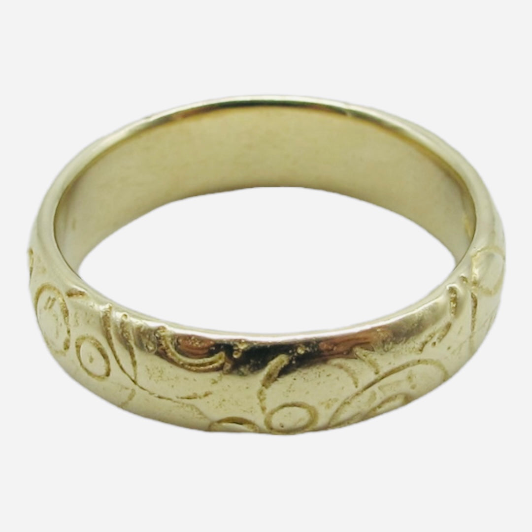 Raindrops 9K Gold Band Ring, 5mm width, Size N