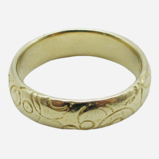 Raindrops 9K Gold Band Ring, 5mm width, Size N