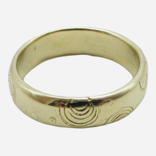 Raindrops 9K Gold Band Ring, 5mm width, Size S