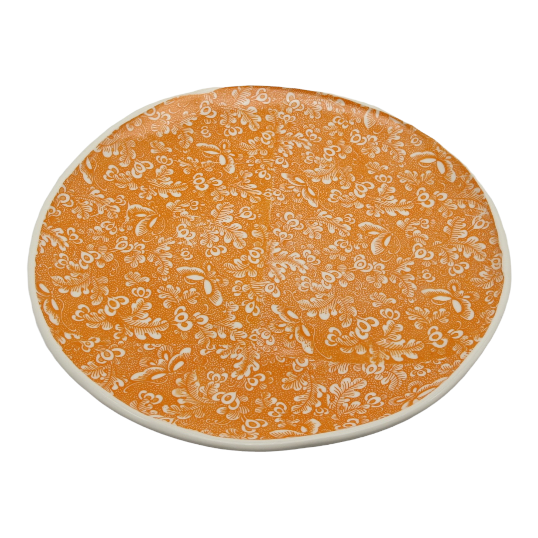 Dinner Plate , White and Orange