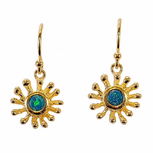 Earrings - Anemone, Australian Doublet Opal with Yellow Gold Finish