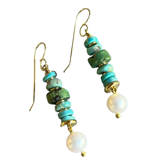 Earrings - Freshwater Pearls and Natural Turquoise