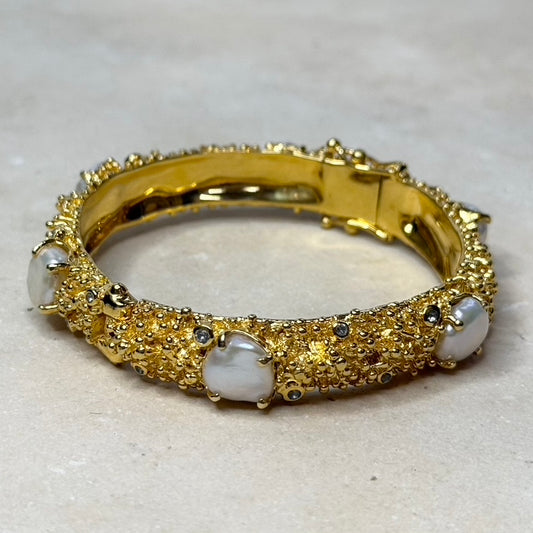Bangle - Anemone, Yellow Gold, Keshi Pearl and Topaz