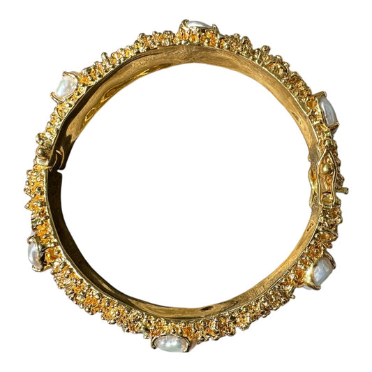 Bangle, Anemone, Yellow Gold Finish, Keshi Pearl, Blue Topaz