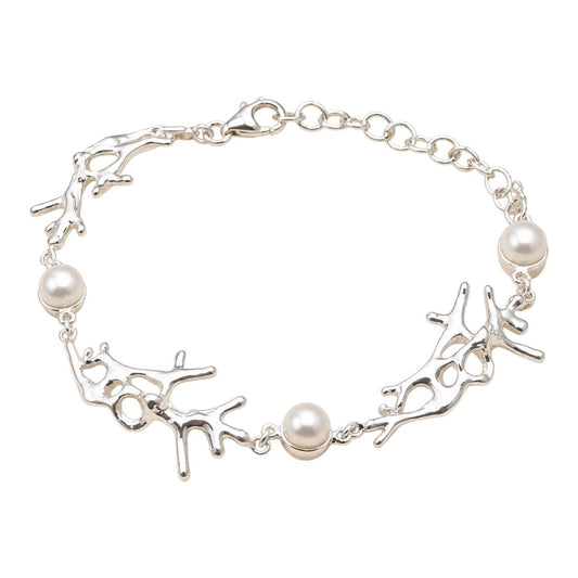 Bracelet - Coral Garden Silver with Pearls