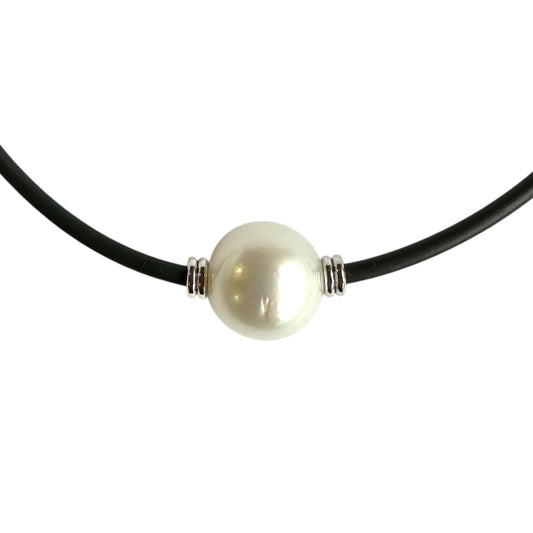 Necklace - Australian South Sea Pearl 11-12 mm Sterling Silver 45 cm Neoprene  2mm