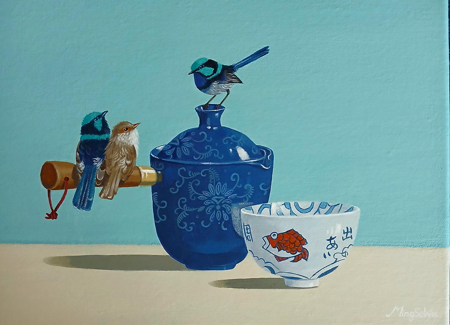 Three Wrens and a Fish Bowl