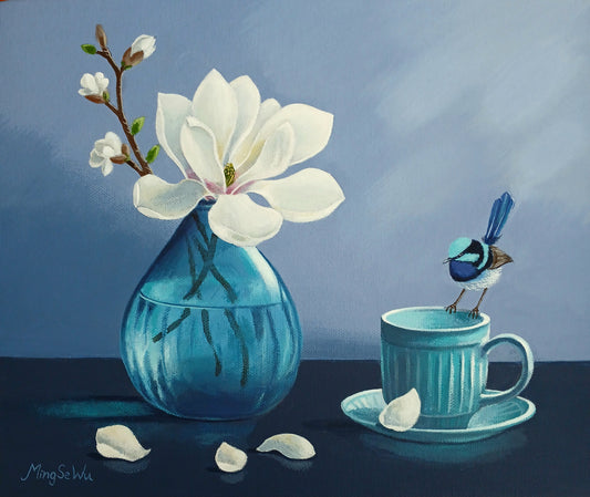Magnolia and Blue Coffee Cup