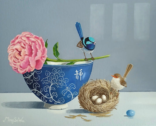 Peony & Two Wrens