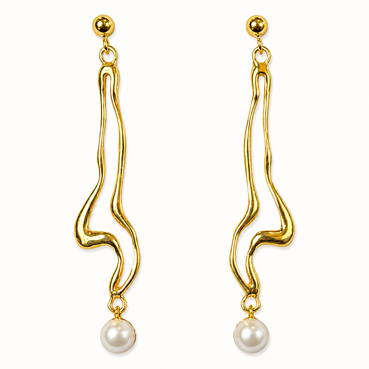 Earrings - Ocean Bed Drop, Yellow Gold with Fresh Water Pearls