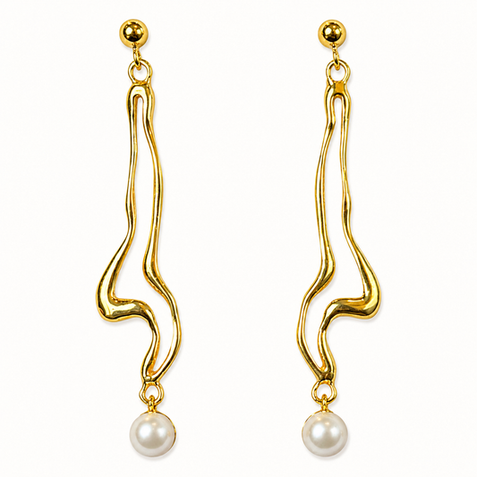 Earrings - Ocean Bed Drop, Yellow Gold with Fresh Water Pearls