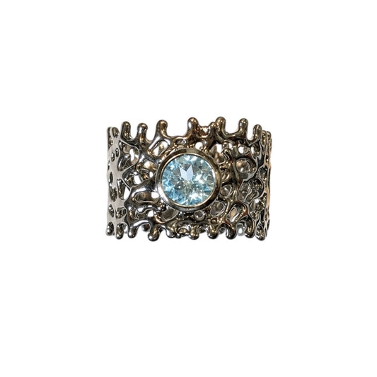 Ring - Fan of the Sea, Rhodium Finish with Blue Topaz