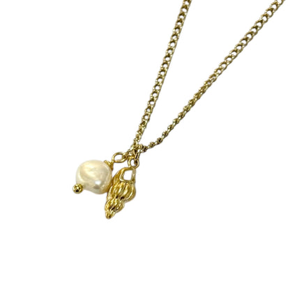 Necklace - 18ct Gold Plated Shell and Findings with Freshwater Pearl