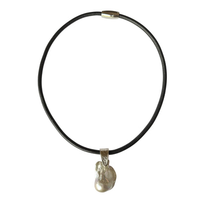 Necklace - Baroque Pearl on Leather