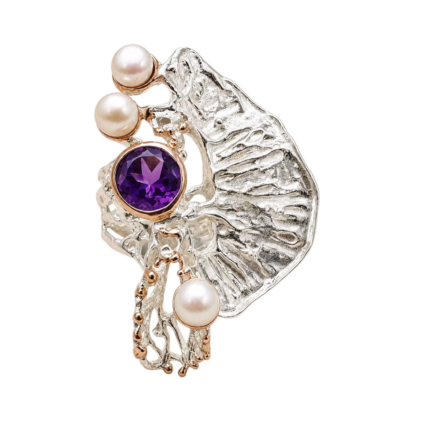 Ring - Coral Garden, Silver with Rose Gold Accents and Amethyst