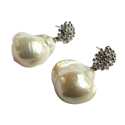 Earrings - Abstract Silver and Baroque Pearls