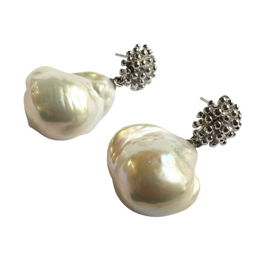 Earrings - Abstract Silver and Baroque Pearls