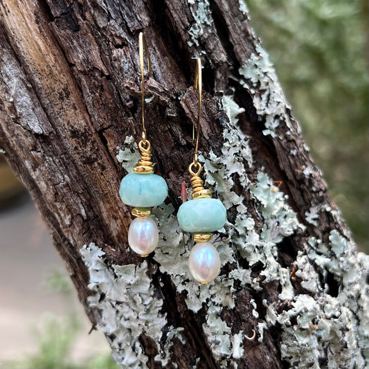 Earrings - Pearl and Amazonite