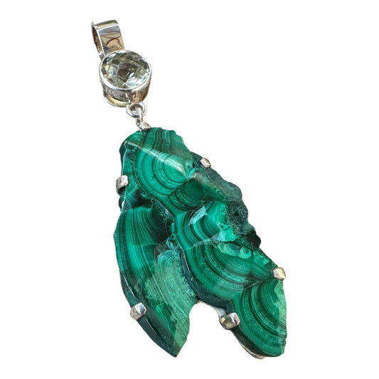 Pendant - Faceted Prasiolite with Malachite